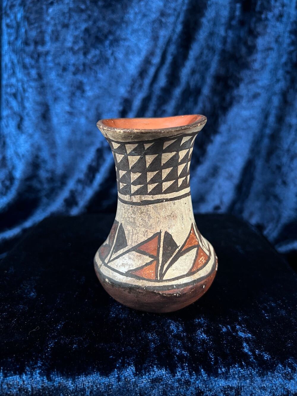 VTG Southwestern Terracotta Vase Native American Geometric Polychrome Pottery